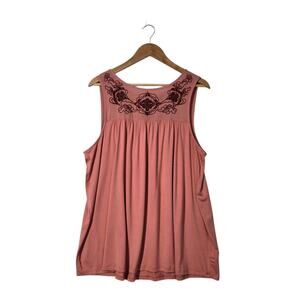 Torrid Cut Out Embroidery Tank Top sz 1 (L) Dusty Coral Sleeveless Tie Back Boho